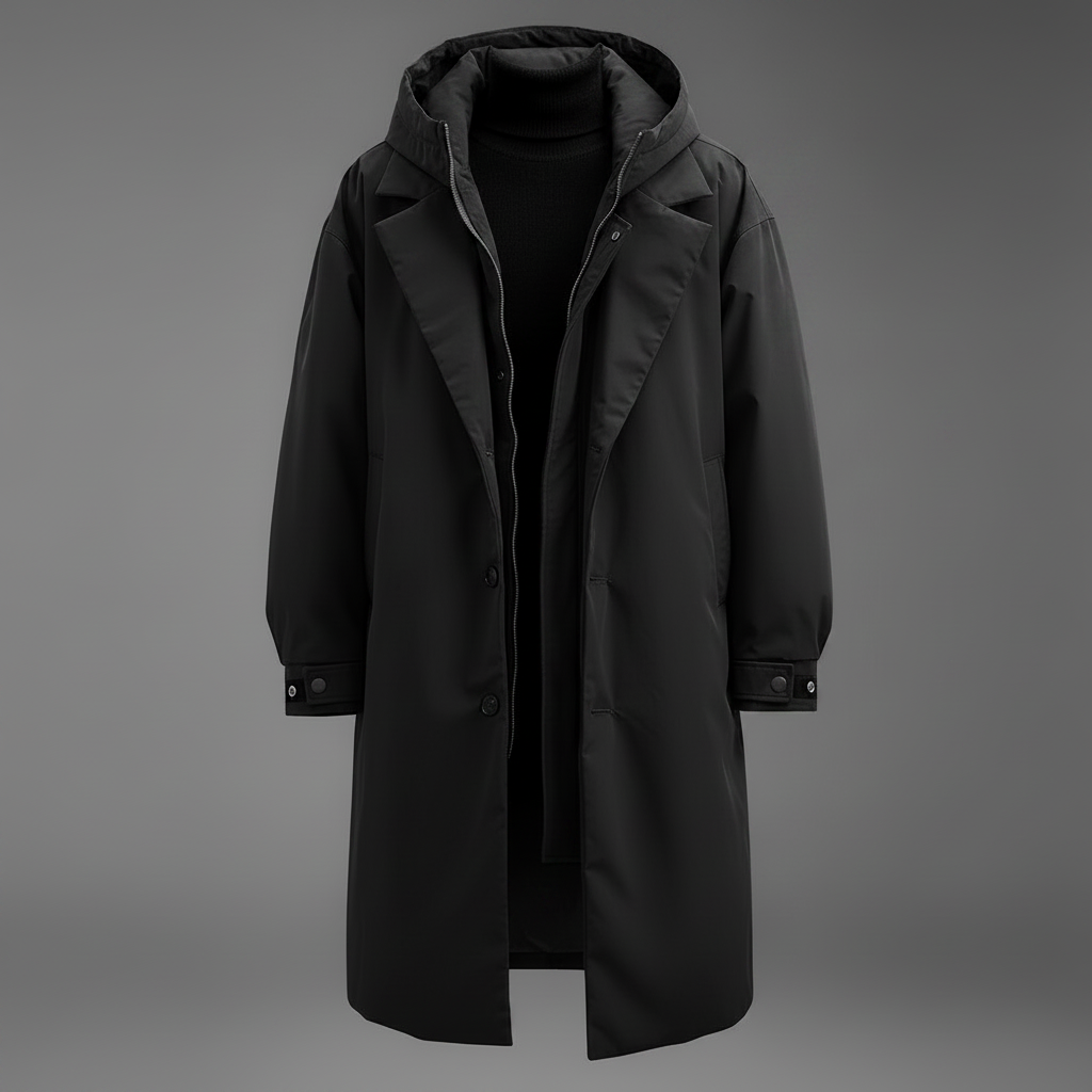 Wasserdichter Puffer-Trenchcoat | Herren Lange Kapuzenjacke