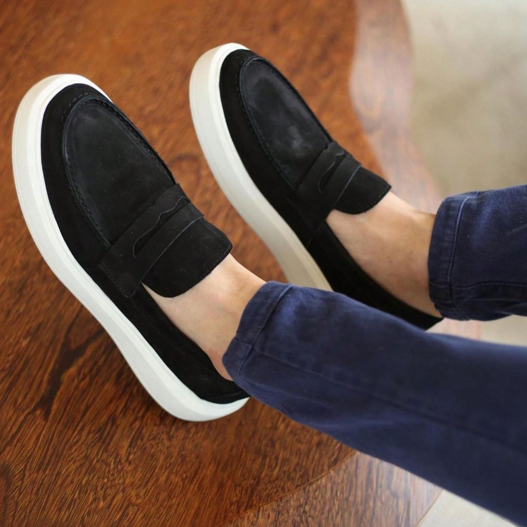 Herren Wildleder Loafer – Mokassin mit hoher Sohle