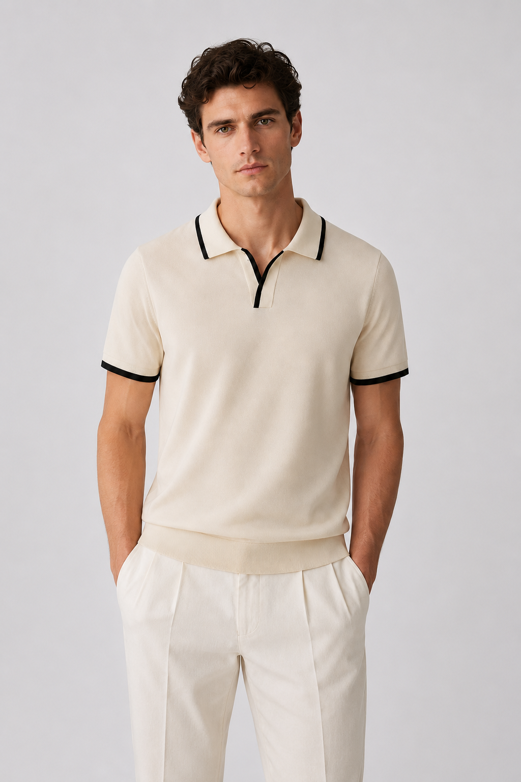 Herren-Baumwoll-Poloshirt – Slim Fit Kurzarm-Polo mit Kontrastbesatz