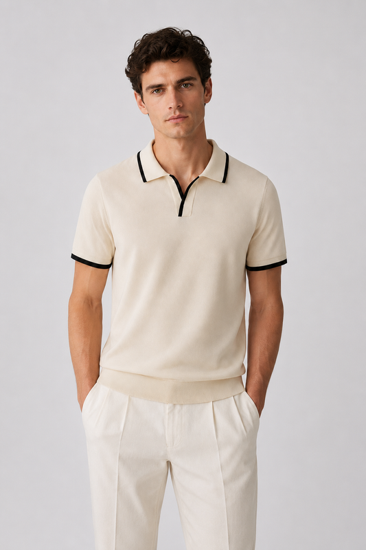 Herren-Baumwoll-Poloshirt – Slim Fit Kurzarm-Polo mit Kontrastbesatz