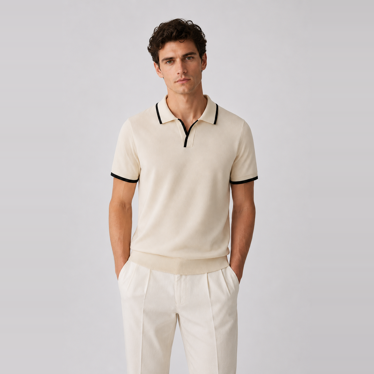 Herren-Baumwoll-Poloshirt – Slim Fit Kurzarm mit Kontrastbesatz