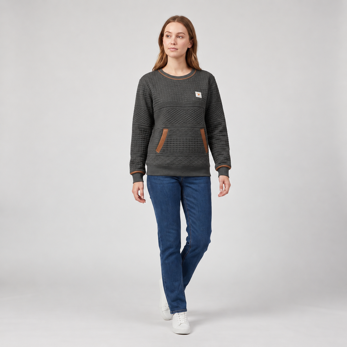 Damen Sweatshirt mit Rundhals und Kängurutasche – Relaxed Fit