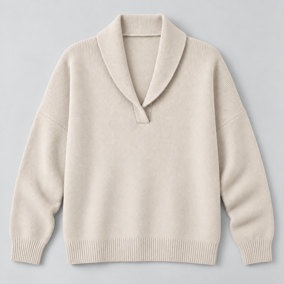 Damen Strickpullover mit Schalkragen und V-Ausschnitt – Relaxed Fit