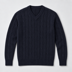 Herren Merino-Zopfstrickpullover mit V-Ausschnitt