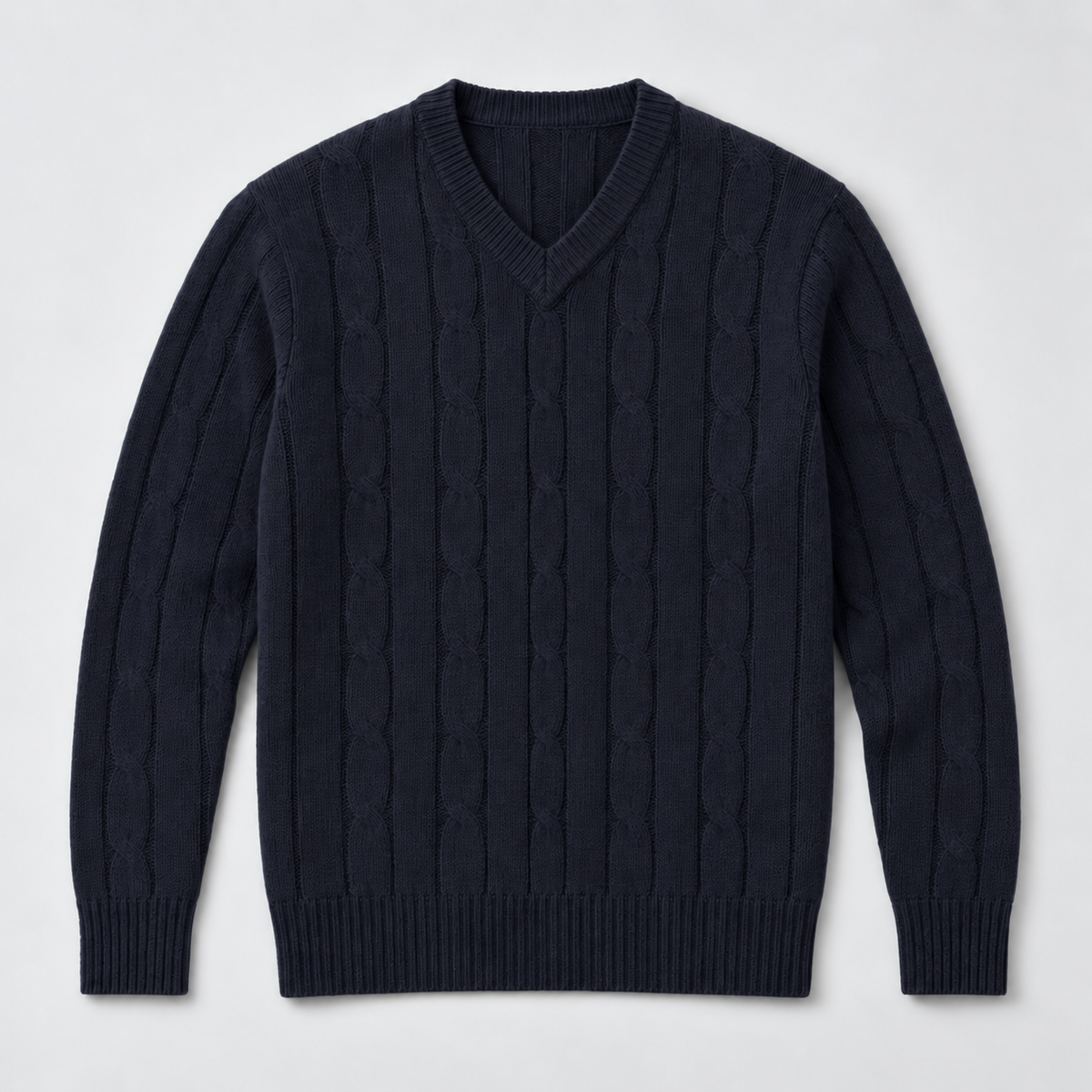 Herren Merino-Zopfstrickpullover mit V-Ausschnitt