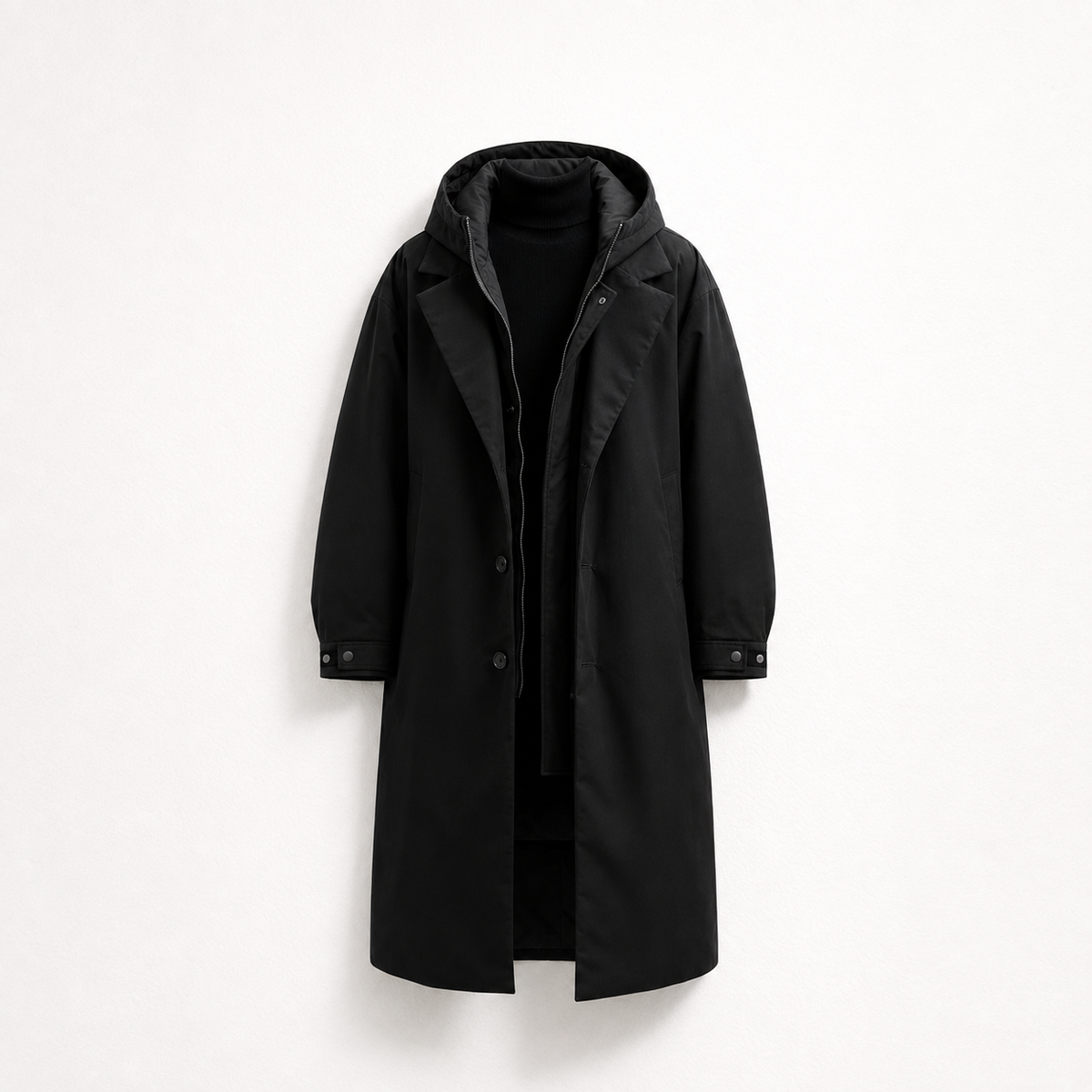 Herren Puffer Trenchcoat – Wasserdichter Langer Mantel Mit Kapuze