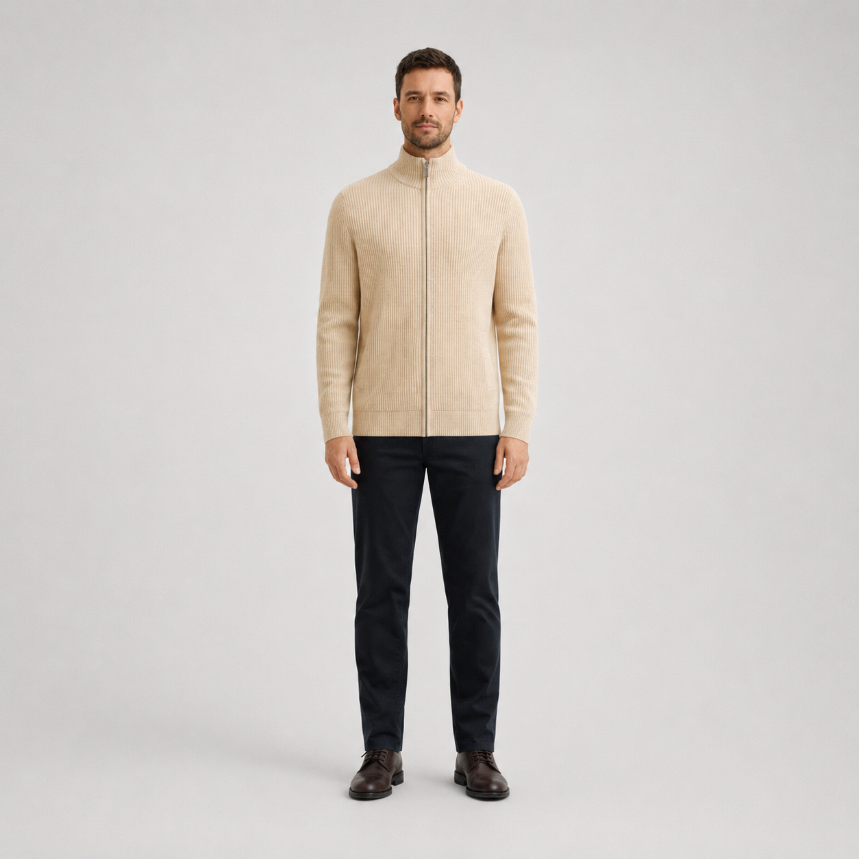 Herren Slim-Fit Cardigan Mit Reißverschluss
