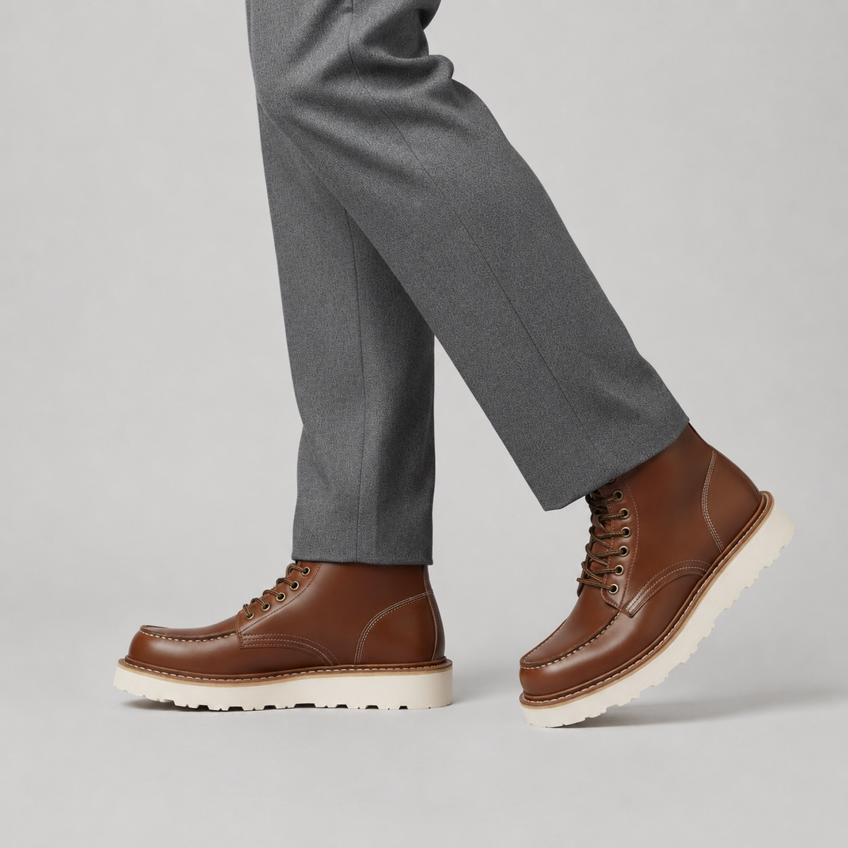 Herren Leder Schnürstiefel mit Gummisohle