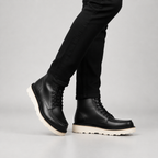 Herren Leder Schnürstiefel mit Gummisohle