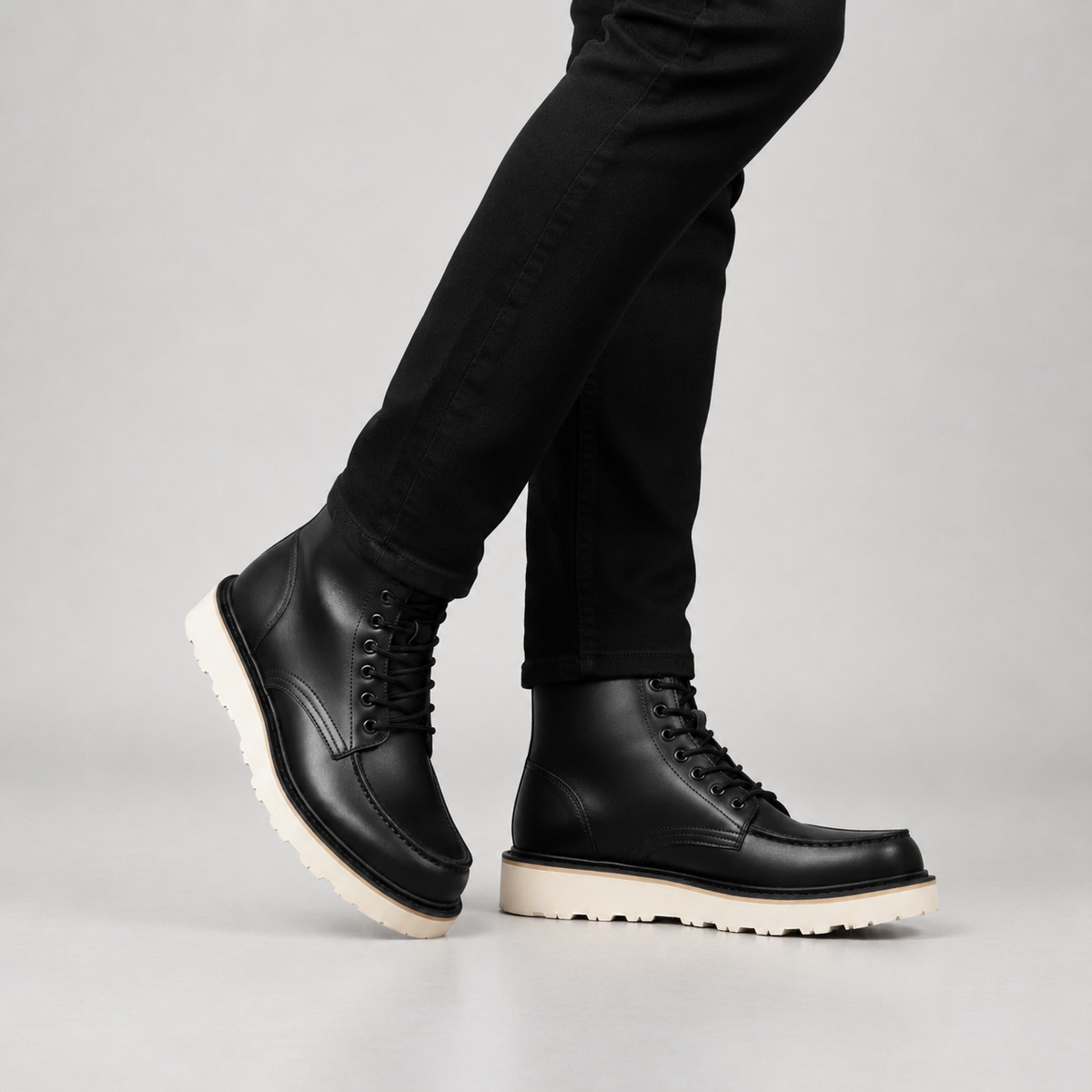 Herren Leder Schnürstiefel mit Gummisohle