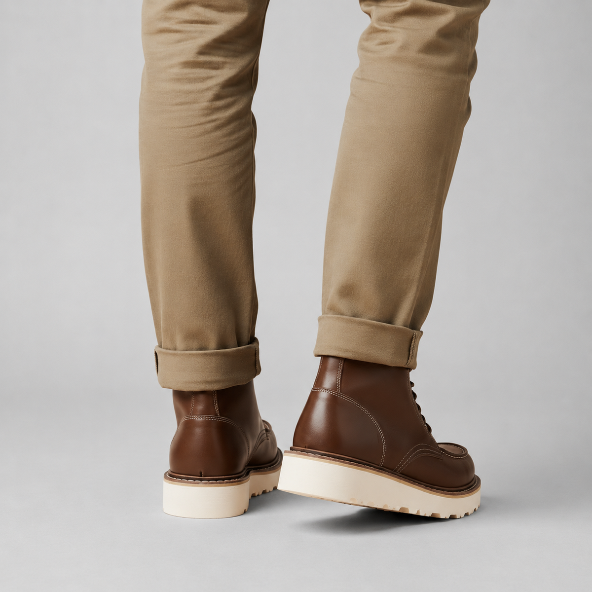 Herren Leder Schnürstiefel mit Gummisohle