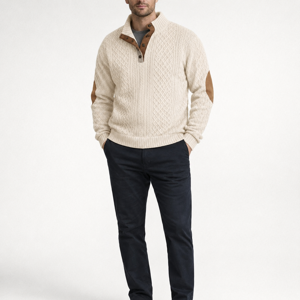 Herren Cable-Knit-Jumper Mit Hohem Kragen