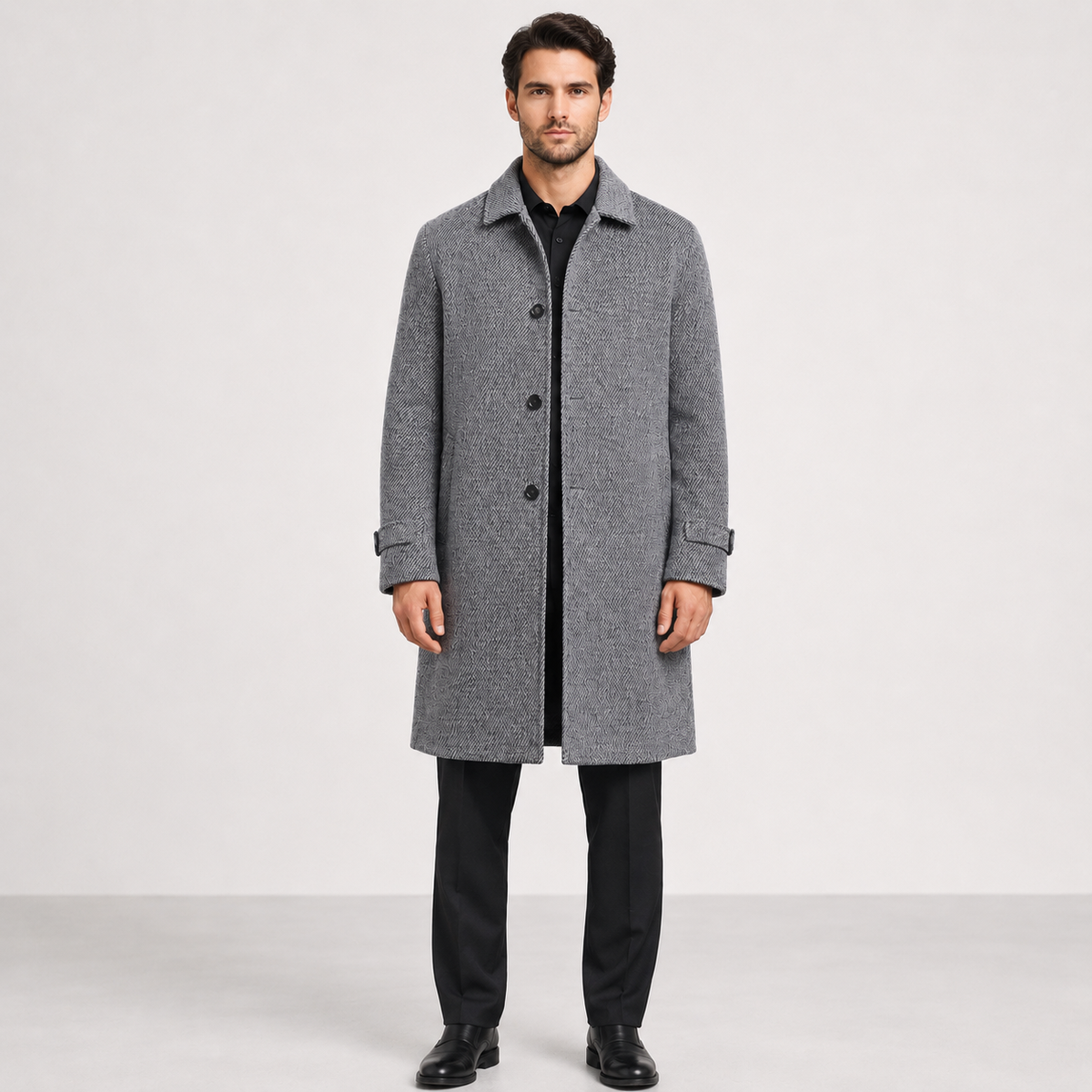 Herren Grauer Wintermantel Lang – Regular Fit