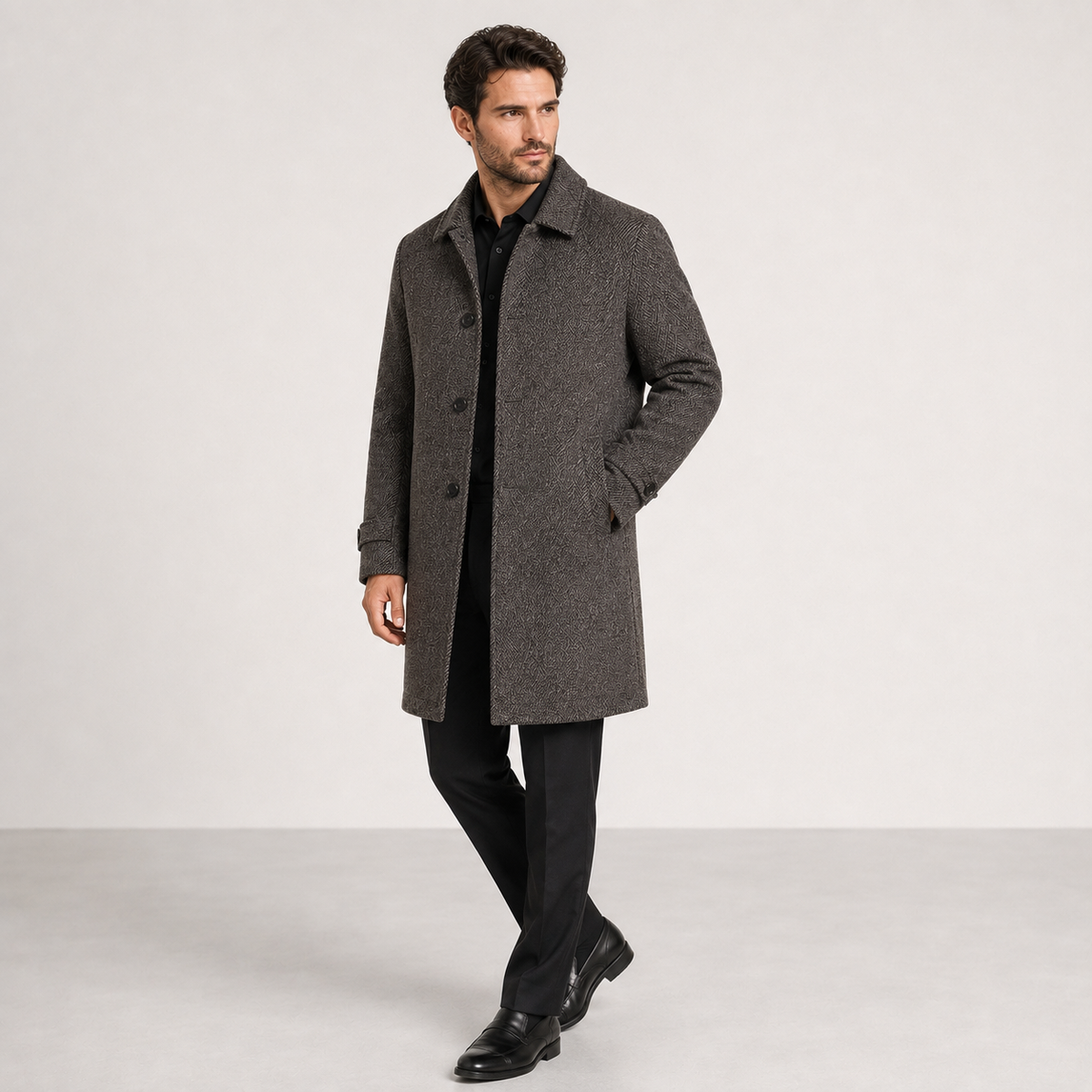 Herren Grauer Wintermantel Lang – Regular Fit