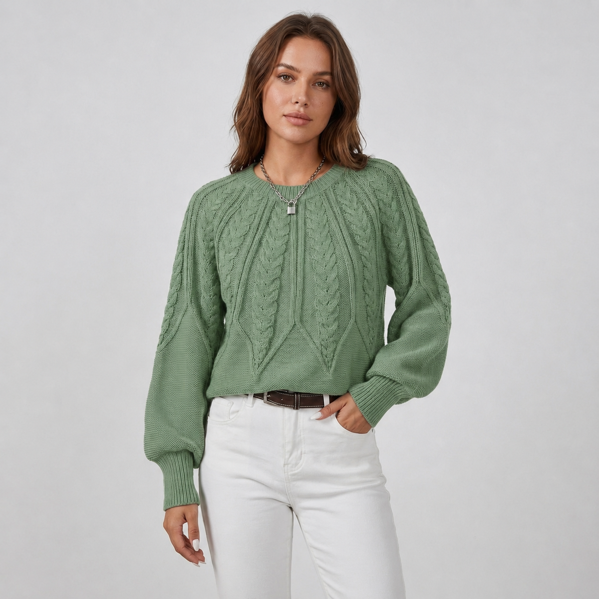 Damen Strickpullover mit Zopfmuster – Relaxed Fit