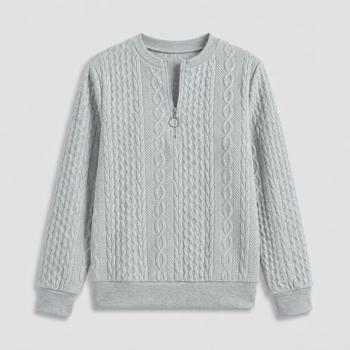 Damen Pullover mit Zopfmuster und Reißverschluss