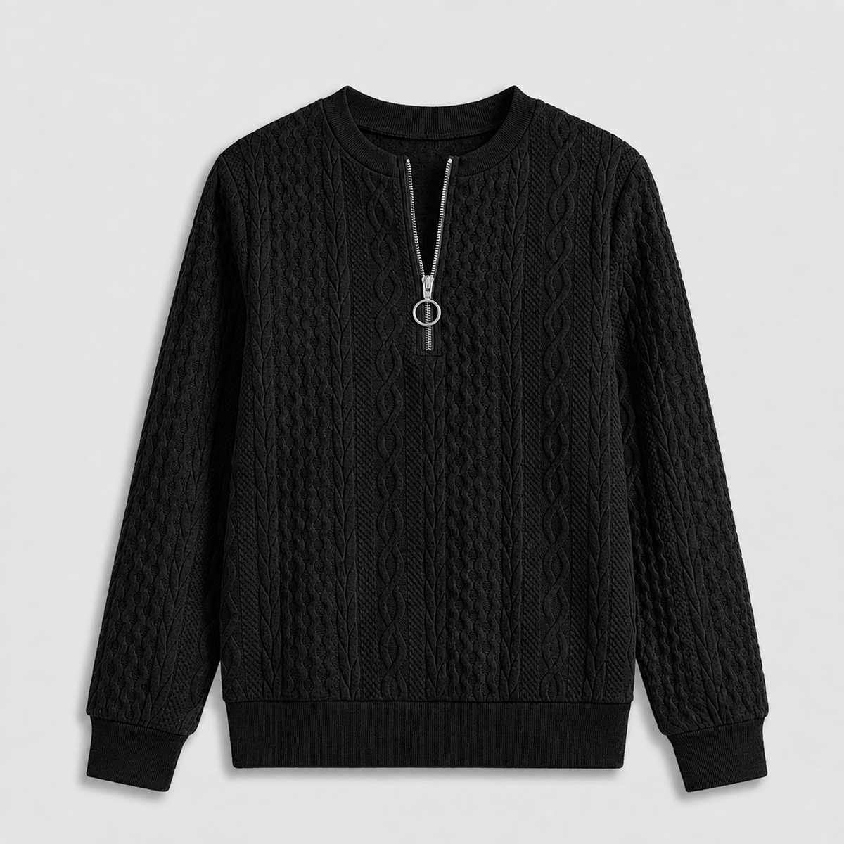 Damen Pullover mit Zopfmuster und Reißverschluss