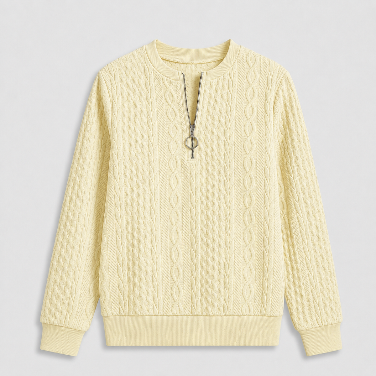 Damen Pullover mit Zopfmuster und Reißverschluss