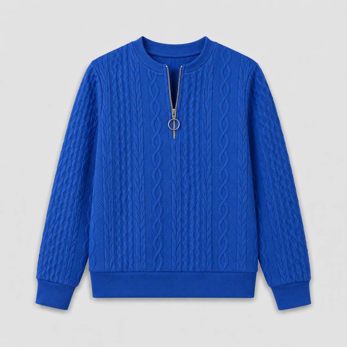 Damen Pullover mit Zopfmuster und Reißverschluss