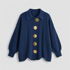 Damen Oversize Strickjacke mit Kragen und Metallknöpfen