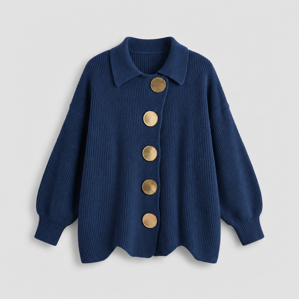 Damen Oversize Strickjacke mit Kragen und Metallknöpfen