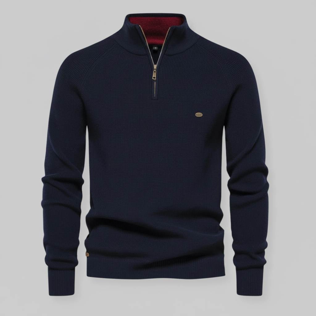 Schwarzer Herrenpullover mit Reißverschluss | Slim-Fit Strickpullover
