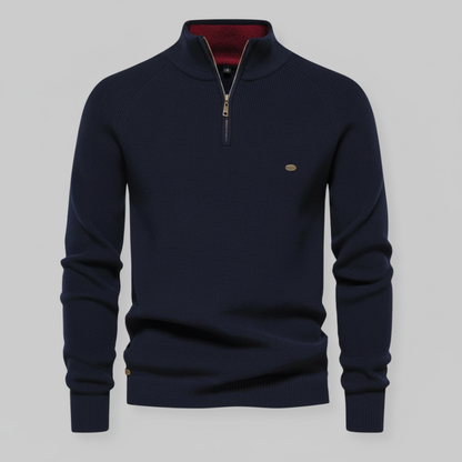 Schwarzer Herrenpullover mit Reißverschluss | Slim-Fit Strickpullover
