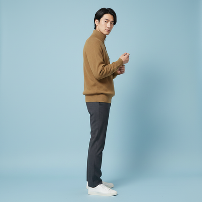 Schwarzer Herrenpullover mit Reißverschluss | Slim-Fit Strickpullover