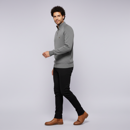 Schwarzer Herrenpullover mit Reißverschluss | Slim-Fit Strickpullover