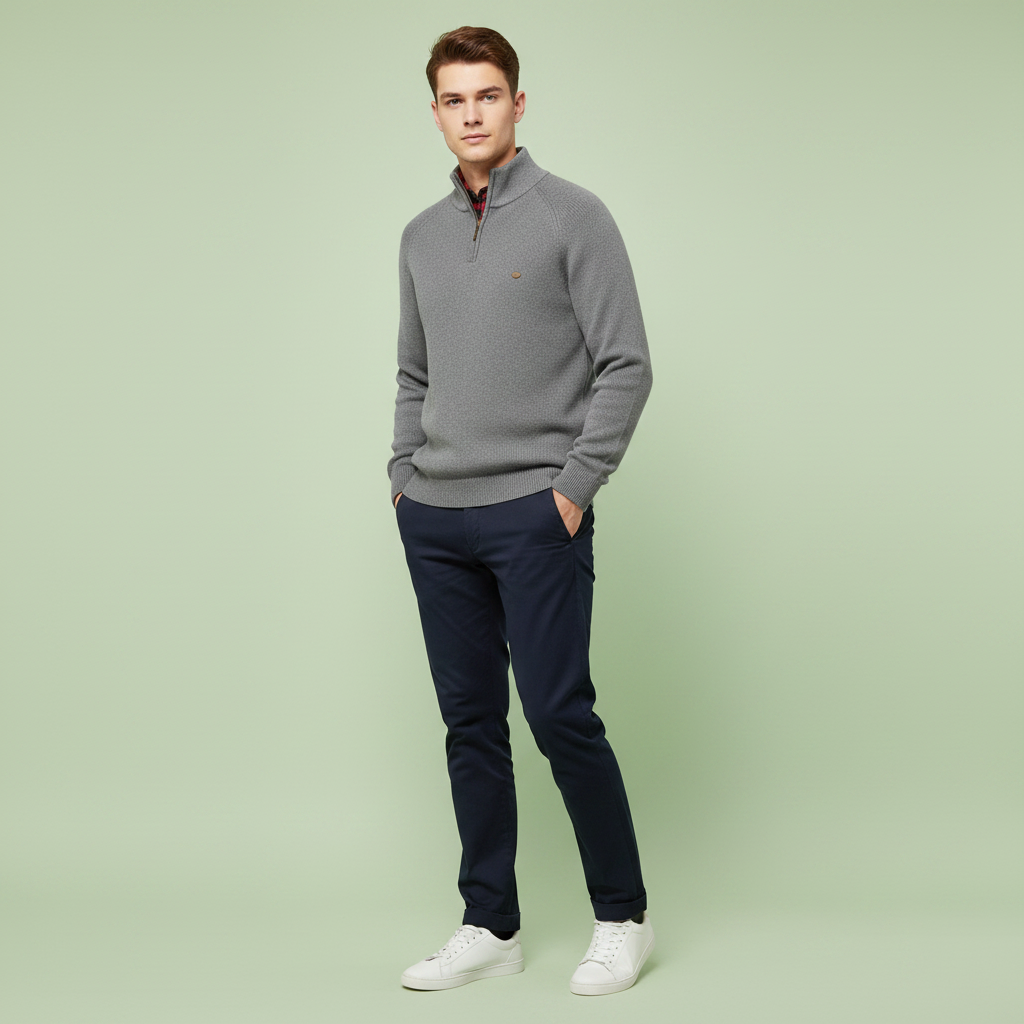 Schwarzer Herrenpullover mit Reißverschluss | Slim-Fit Strickpullover