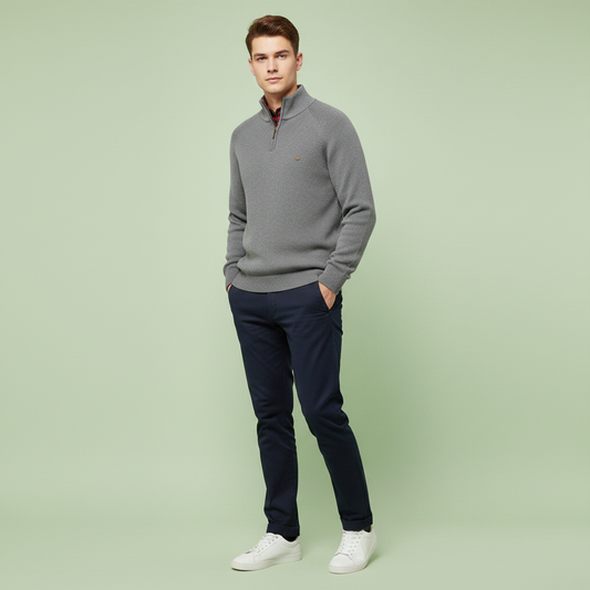 Schwarzer Herrenpullover mit Reißverschluss | Slim-Fit Strickpullover