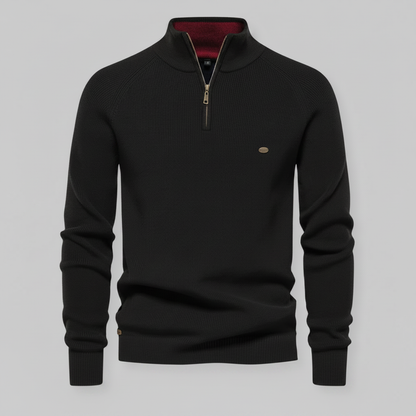 Schwarzer Herrenpullover mit Reißverschluss | Slim-Fit Strickpullover