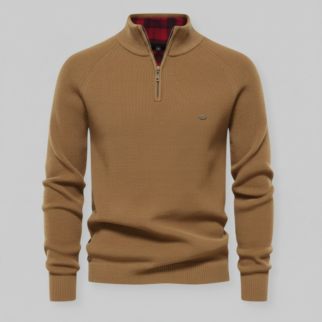 Schwarzer Herrenpullover mit Reißverschluss | Slim-Fit Strickpullover