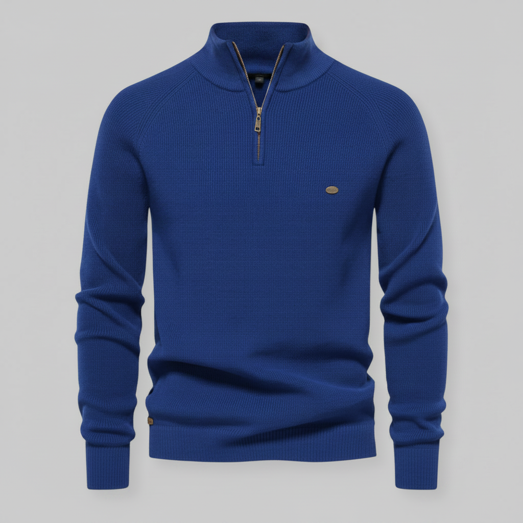 Schwarzer Herrenpullover mit Reißverschluss | Slim-Fit Strickpullover