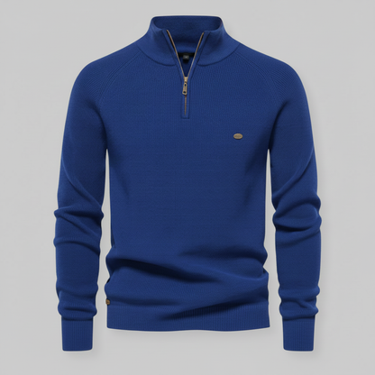 Schwarzer Herrenpullover mit Reißverschluss | Slim-Fit Strickpullover
