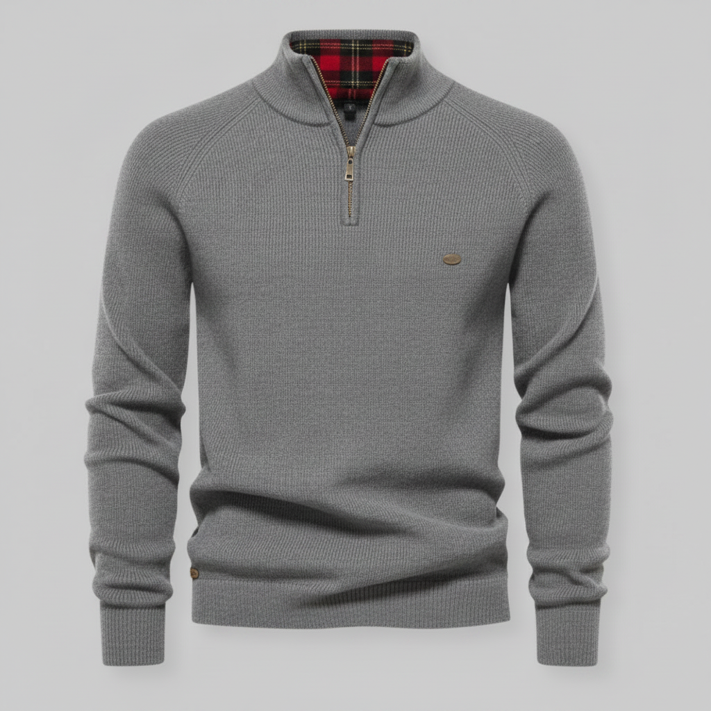 Schwarzer Herrenpullover mit Reißverschluss | Slim-Fit Strickpullover