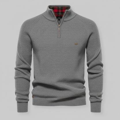 Schwarzer Herrenpullover mit Reißverschluss | Slim-Fit Strickpullover