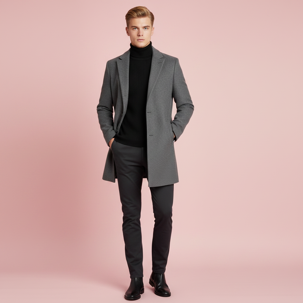 Eleganter Herrenmantel Schwarz | Langer Mantel mit Reverskragen