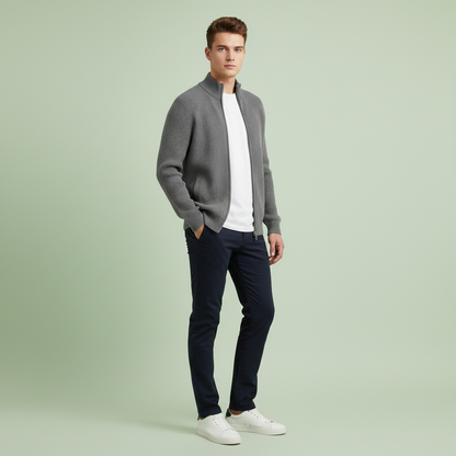 Slim-Fit Cardigan Herren | Rippstrickjacke mit Reißverschluss