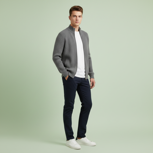 Slim-Fit Cardigan Herren | Rippstrickjacke mit Reißverschluss