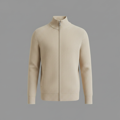 Slim-Fit Cardigan Herren | Rippstrickjacke mit Reißverschluss