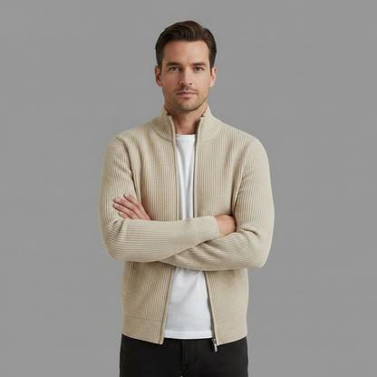 Slim-Fit Cardigan Herren | Rippstrickjacke mit Reißverschluss