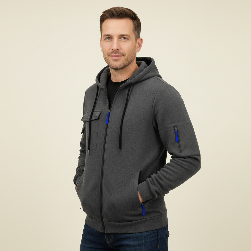 Utility-Kapuzenpullover Herren | Lässiges Sweatshirt mit Reißverschluss