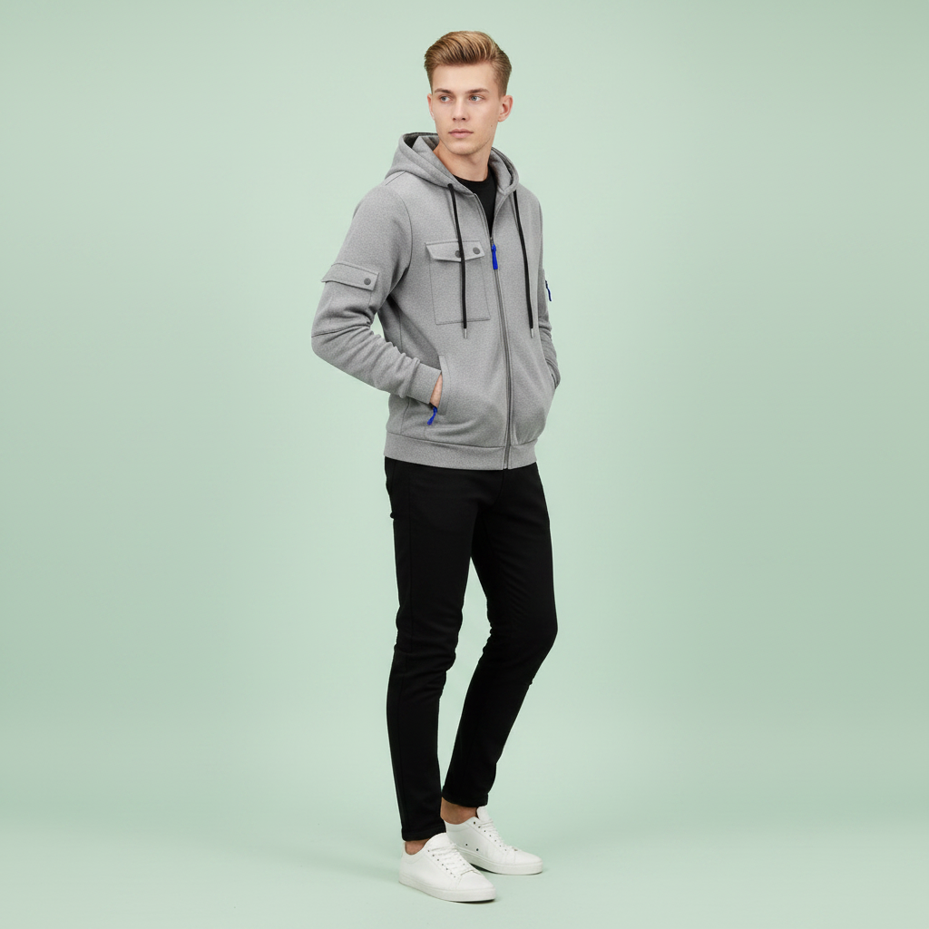 Utility-Kapuzenpullover Herren | Lässiges Sweatshirt mit Reißverschluss