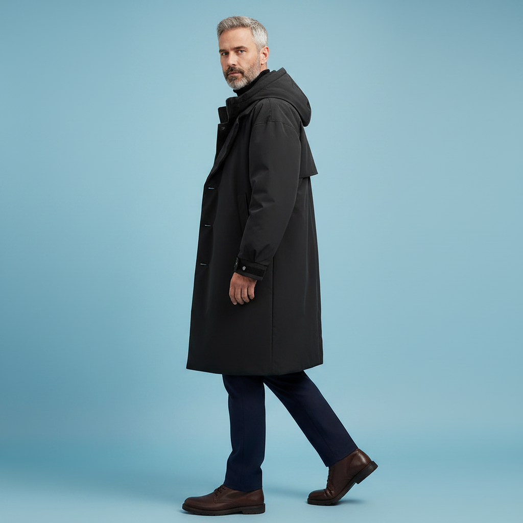 Wasserdichter Puffer-Trenchcoat | Herren Lange Kapuzenjacke
