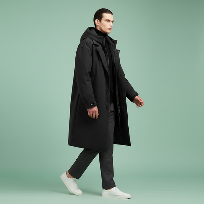 Wasserdichter Puffer-Trenchcoat | Herren Lange Kapuzenjacke