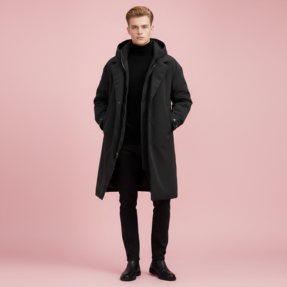 Wasserdichter Puffer-Trenchcoat | Herren Lange Kapuzenjacke