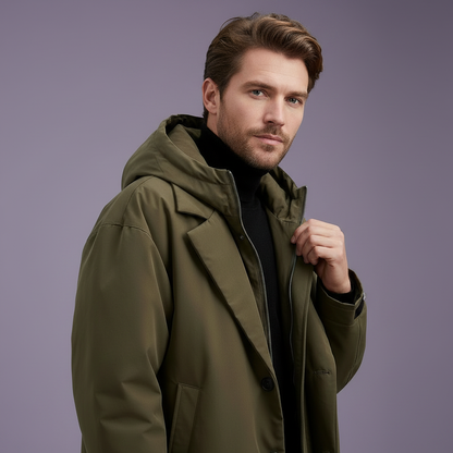 Wasserdichter Puffer-Trenchcoat | Herren Lange Kapuzenjacke