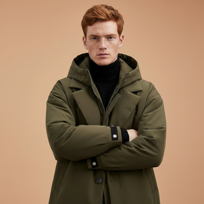 Wasserdichter Puffer-Trenchcoat | Herren Lange Kapuzenjacke