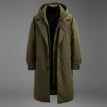 Wasserdichter Puffer-Trenchcoat | Herren Lange Kapuzenjacke